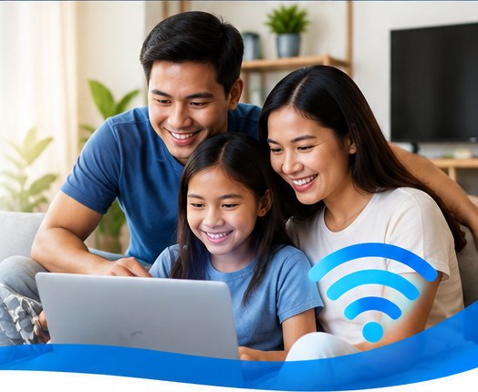 Family enjoying internet at home